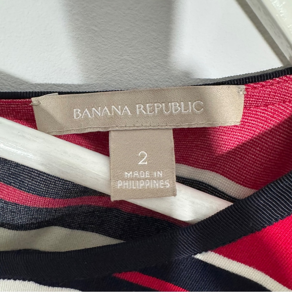 Banana Republic Red Black White Striped Short Sleeve‎ Sheath Dress Size 2 - Picture 10 of 12